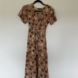 Shein Floral Midi Dress in Tan